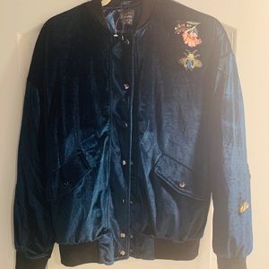Velvet embroidered bomber